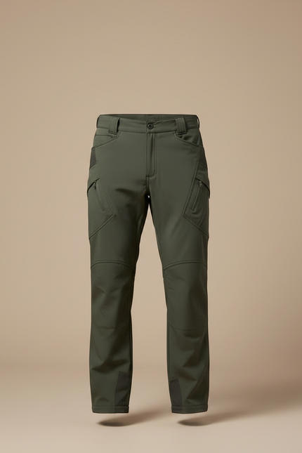 Pantalon Randonnée Vert Militaire Softshell Homme Coupe Droite - Kaki Polyester - vue 3