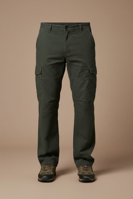 Pantalon Randonnée Vert Militaire Cargo Ample Homme - Kaki Toile - vue 3