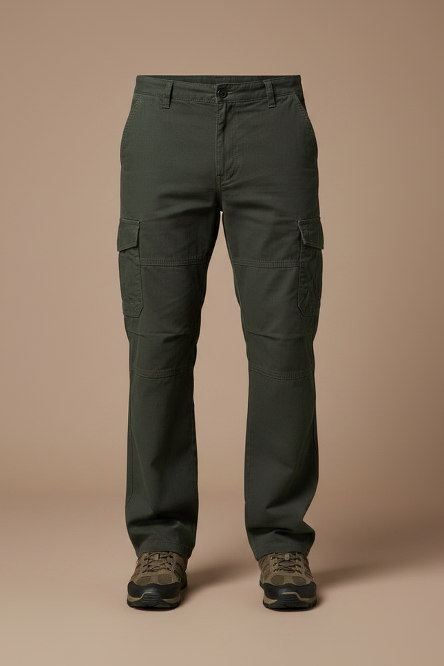 Pantalon Randonnée Vert Militaire Cargo Ample Homme - Kaki Toile - vue 3
